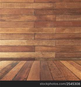 Wooden brown perspective texture and background with space, display montage for product.