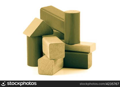 Wooden building blocks isolated on white background.