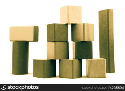 Wooden building blocks isolated on white background.