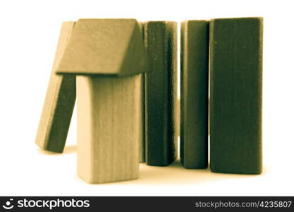 Wooden building blocks isolated on white background.