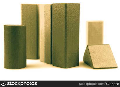 Wooden building blocks isolated on white background.