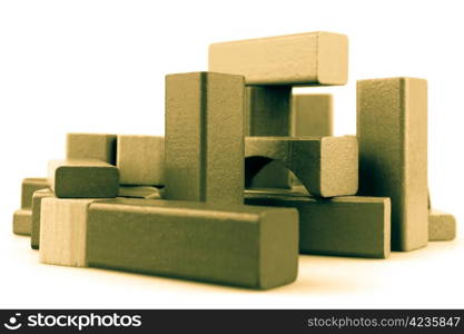 Wooden building blocks isolated on white background.