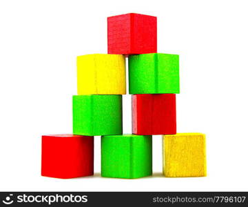 Wooden building blocks isolated on white background