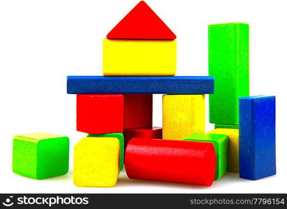 Wooden building blocks isolated on white background