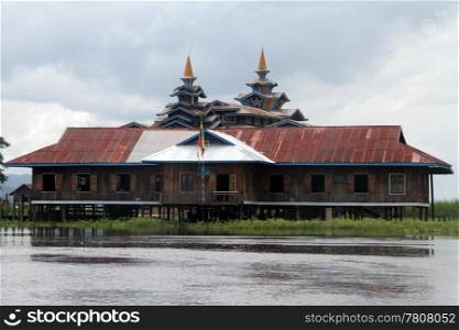 Wooden burmese buddhist monastery on the Inle lake, Myanmar