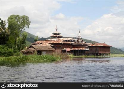 Wooden burmese buddhist monastery on the Inle lake, Myanmar