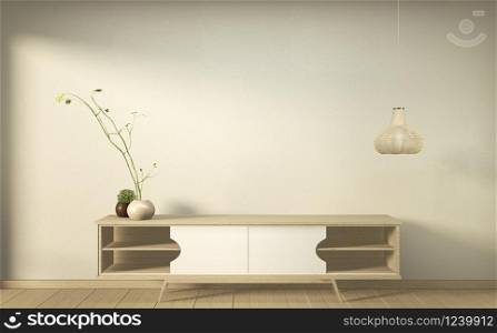 wooden cabinet in modern empty room Japanese - zen style,minimal designs. 3D rendering