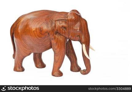 Wooden carved elephant isolated on white