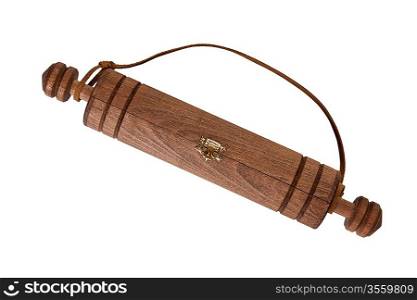 wooden case for the scrolls and manuscripts isolated on white background