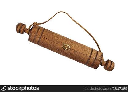 wooden case for the scrolls and manuscripts isolated on white background