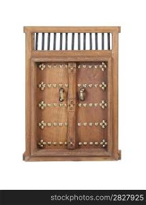 Wooden castle exterior door with brass details - path included