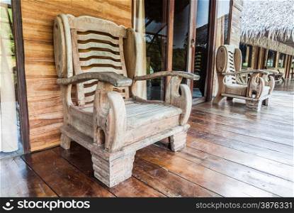 Wooden chair on raft resort in Thailand