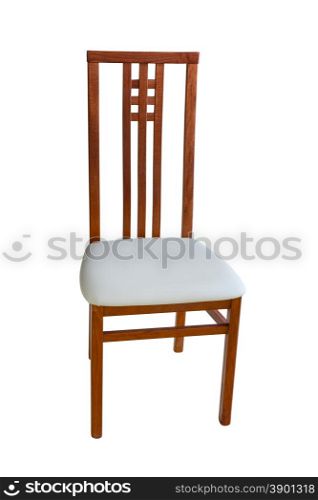 Wooden chair with upholstered seat isolated on white background