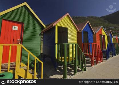 Wooden Changing Cabins at the Beach Cape Town. Colourful Wooden Changing Cabins at the Beach St James Beach Cape Town