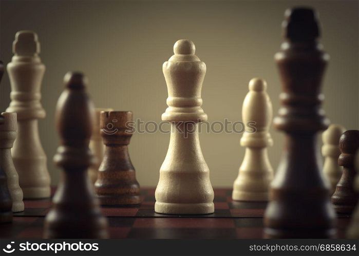 Wooden chess figures, business concept strategy