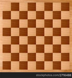 Wooden chessboard with light and dark wood checkers. Chessboard