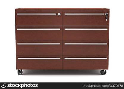 wooden chest of drawers isolated on white background