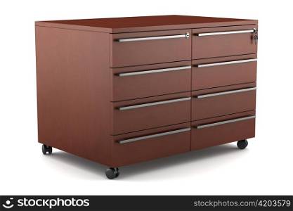 wooden chest of drawers isolated on white background
