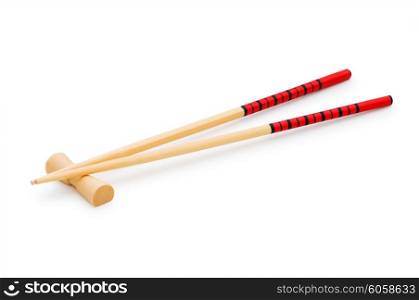 Wooden chopsticks isolated on the white