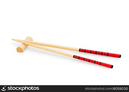 Wooden chopsticks isolated on the white