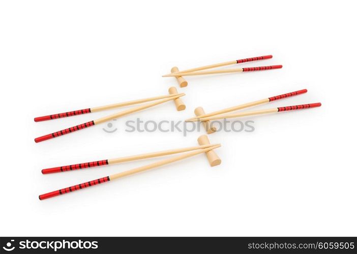 Wooden chopsticks isolated on the white background