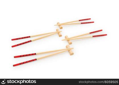 Wooden chopsticks isolated on the white background