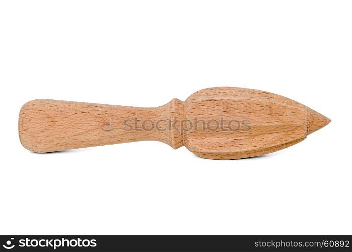 Wooden citrus reamer for juicing fruit isolated on a white background.
