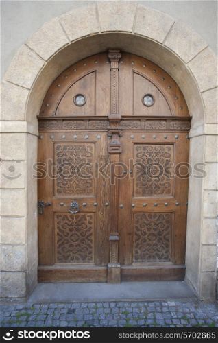Wooden closed door in Prague, Czech Republic