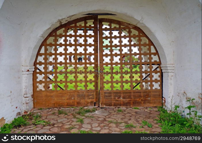 Wooden closed gates at the church