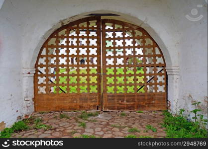 Wooden closed gates at the church