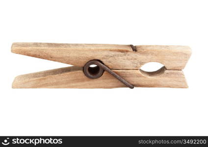 wooden clothespin isolated on white background