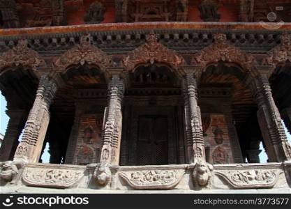Wooden columns of temple in Patan, Nepal