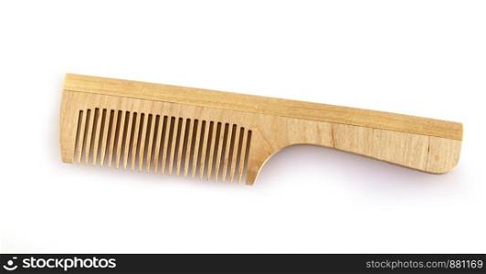 wooden comb for hair on a white background
