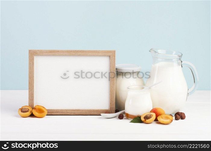 wooden copy space frame dairy products