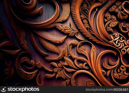 Wooden craft floral pattern background.  Generative AI 
