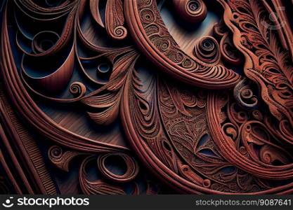 Wooden craft floral pattern background.  Generative AI 
