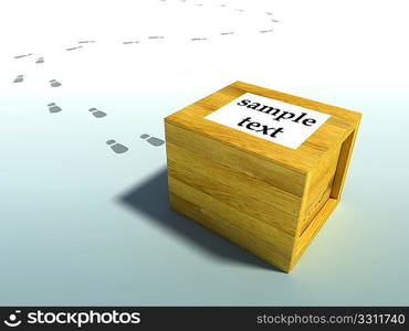 wooden crate 3d rendering with human footsteps