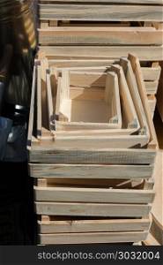 Wooden crate box for sale . Wooden empty crate box for sale in a market