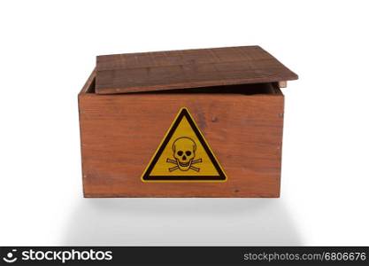 Wooden crate isolated on a white background, poisonous content