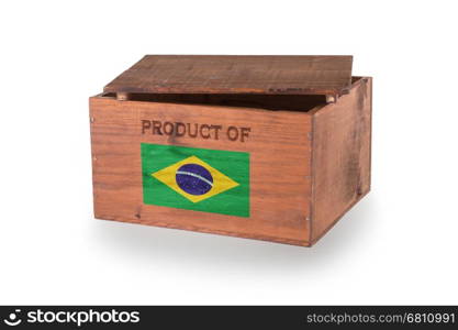 Wooden crate isolated on a white background, product of Brazil