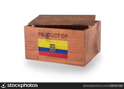 Wooden crate isolated on a white background, product of Ecuador
