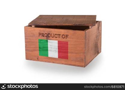 Wooden crate isolated on a white background, product of Italy