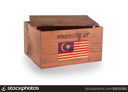 Wooden crate isolated on a white background, product of Malaysia