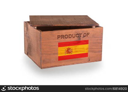 Wooden crate isolated on a white background, product of Spain