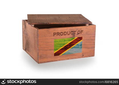 Wooden crate isolated on a white background, product of Tanzania