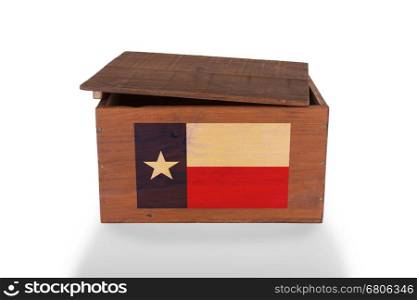 Wooden crate isolated on a white background, product of Texas