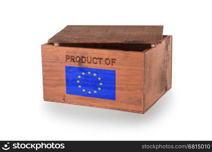 Wooden crate isolated on a white background, product of the European Union