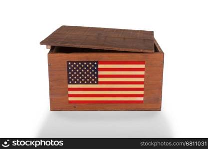 Wooden crate isolated on a white background, product of the United States