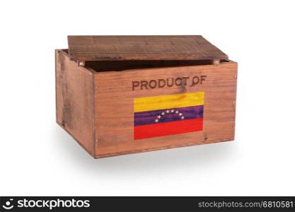 Wooden crate isolated on a white background, product of Venezuela