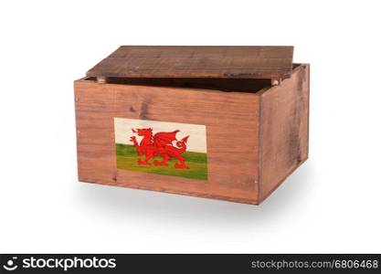 Wooden crate isolated on a white background, product of Wales